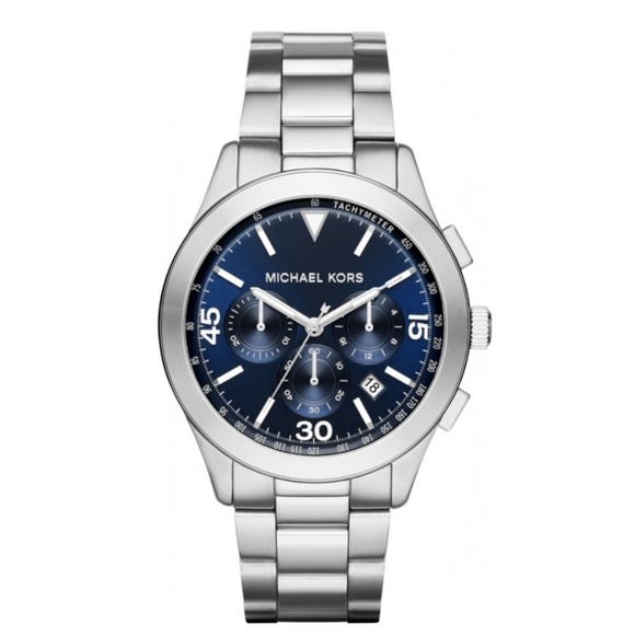 Michael Kors Other - NWT MK GARETH SILVER BLUE CHRONOGRAPH MENS WATCH